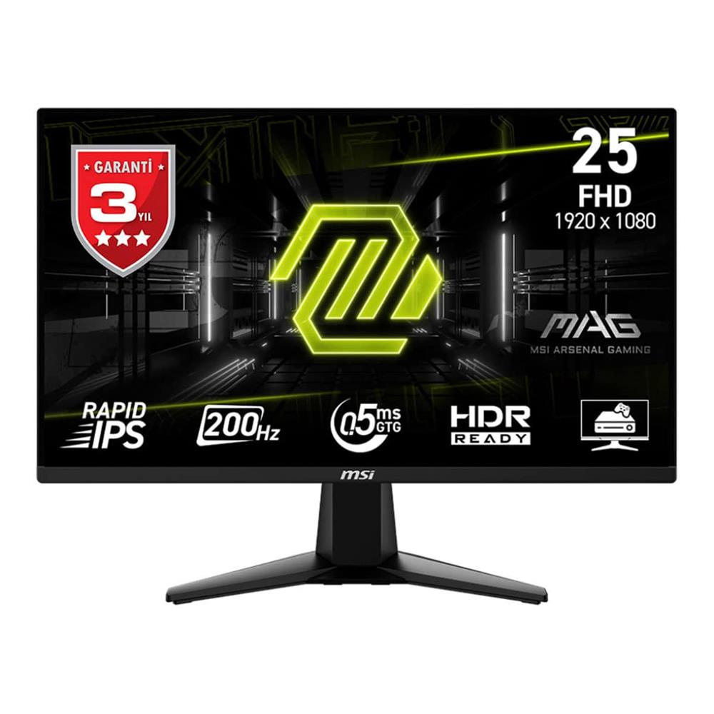 Msi 24.5" Mag 255F E20 1920x1080 Flat Rapid Ips 200Hz 0.5Ms (Gtg) Hdmı Dp Gaming Monitor