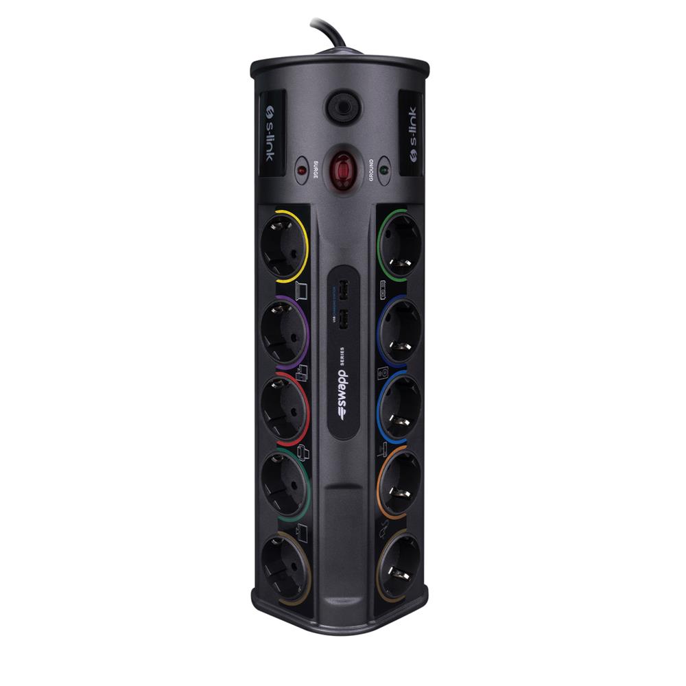 S-link SWV-PRZ010 1.8M 1860 Joule 1.5mm 1 Usb 1 Type C 2.1A-5V 16A 250V 3680W 10lu Akım Kor.Priz
